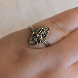 Antique 14k White Gold Filigree w/ Diamonds Ring Size 55